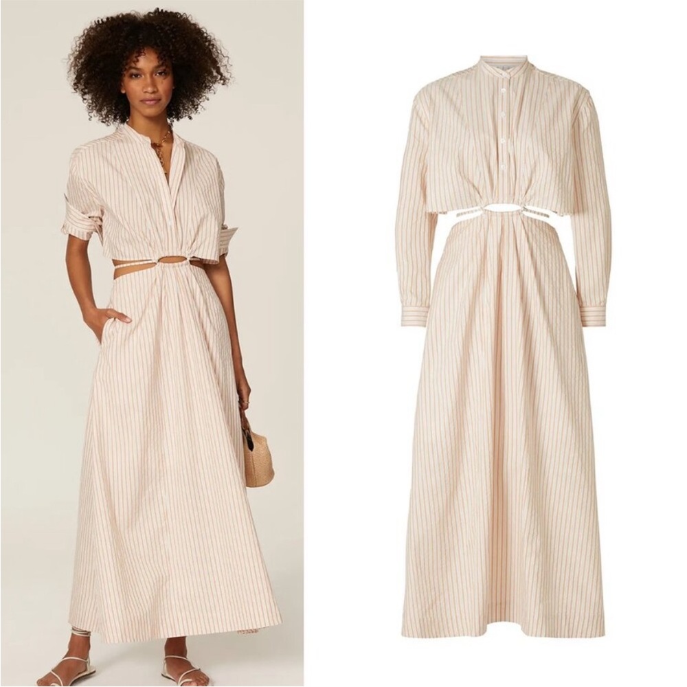 Jonathan Simkhai Janet Open Back Shirt Dress in Butterscotch Stripe size 4